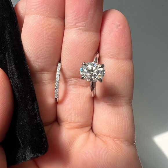 2CT Oval Cut Diamond Moissanite Ring Hidden Halo Set 18k Plated Certified - Picture 3 of 8